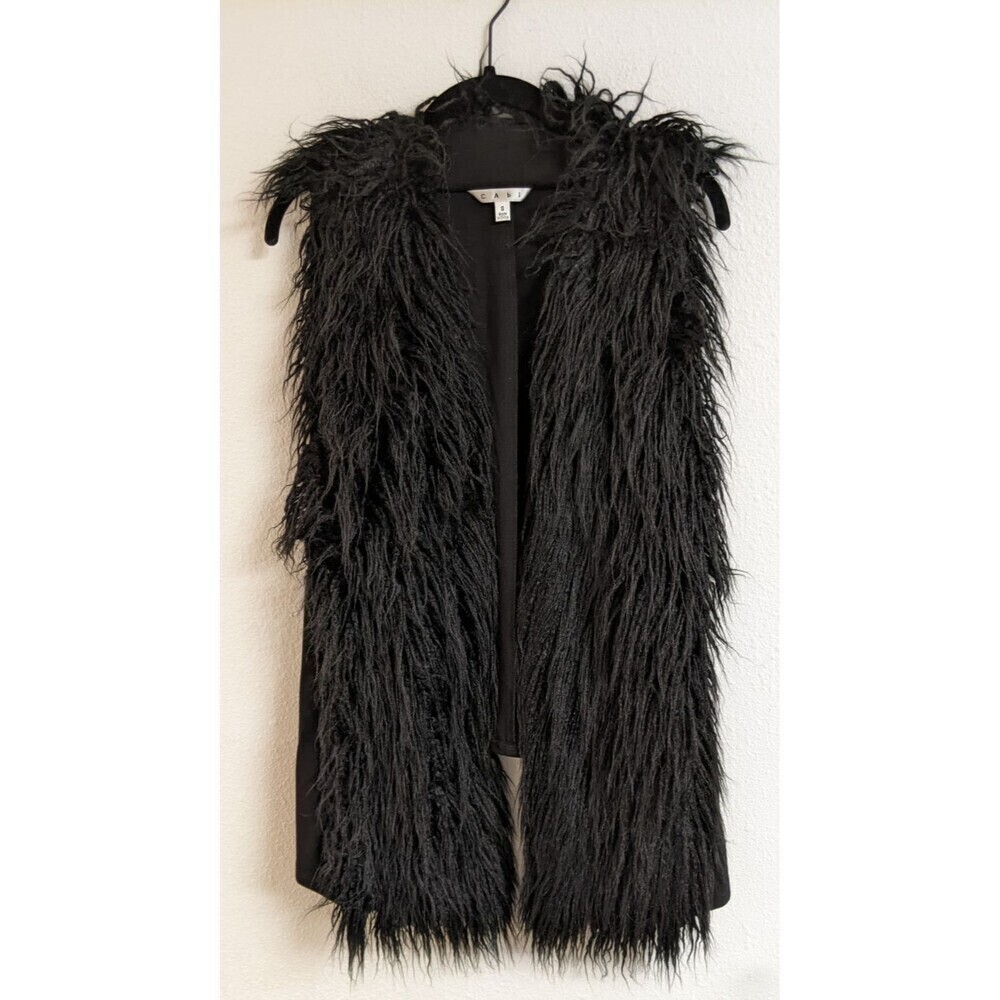 CAbi #929 Infinite Vest Black Faux Fur Open Front With Pockets! Size Small - Picture 3 of 11